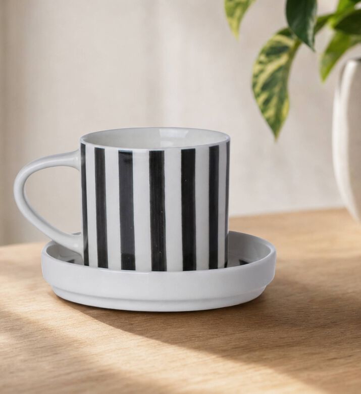 Estia Hand Lines Saucer Mug, Black, 300-ml, Model View