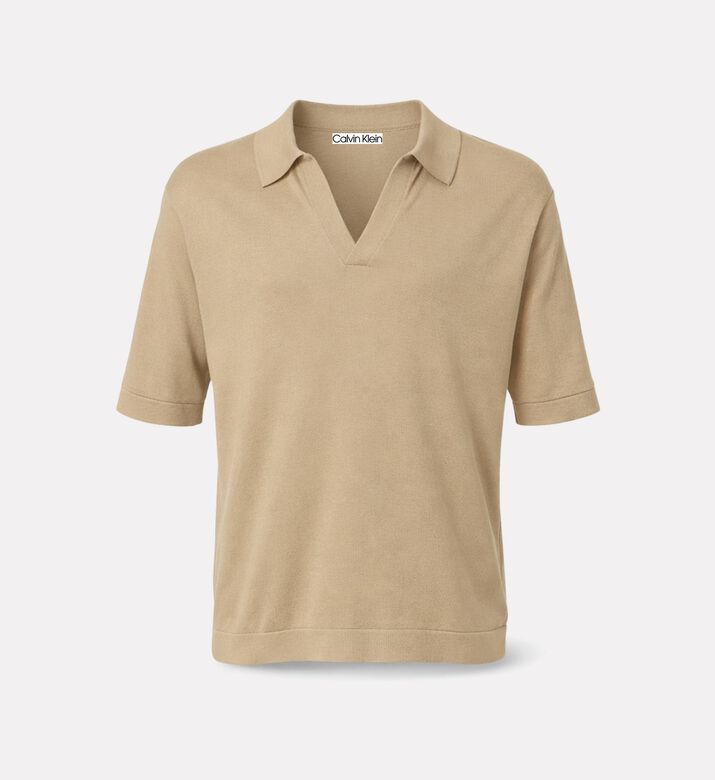 Calvin Klein Open V-neck Polo Shirt, Beige, Xl, Packshot View