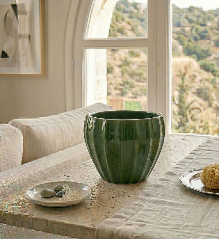 Edg Glaze Striped Vase, Green, 25-cm, Packshot View