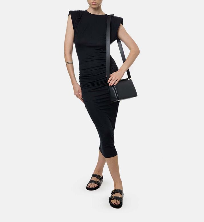 Isabel Marant Padded Shoulder Short-sleeve Dress, Model View Isabel Marant Padded Shoulder Short-sleeve Dress, Model View