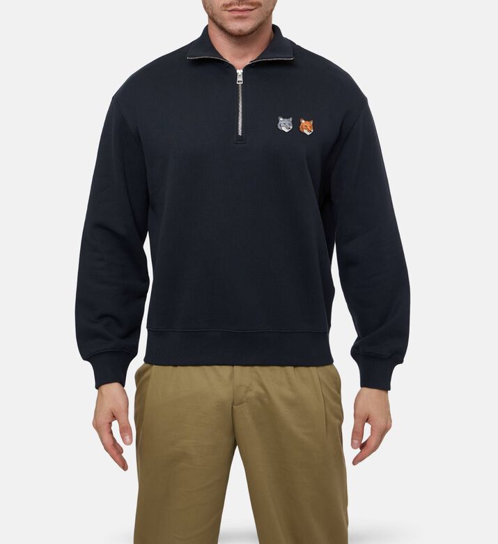 Maison Kitsune Dual Fox-embroidery Half-zip Sweatshirt, Model View