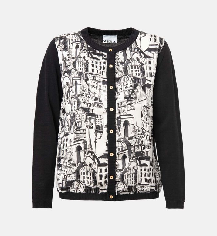 Graphic-print Round Neck Cardigan