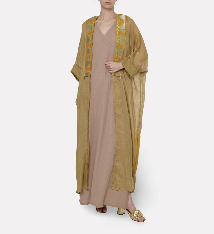 By Febe Linen-blend Embroidered Abaya, Model View