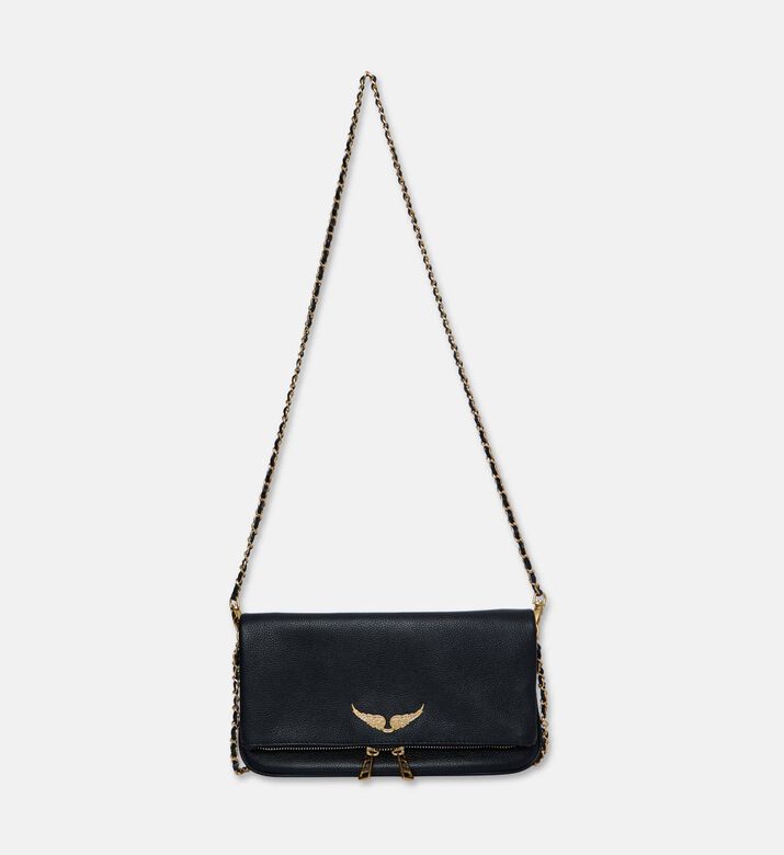 Zadig et Voltaire Rock Grained Leather Clutch, Black, Packshot View