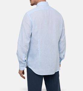 Corneliani Solid Pure Linen Shirt, Blue, 44, Model View