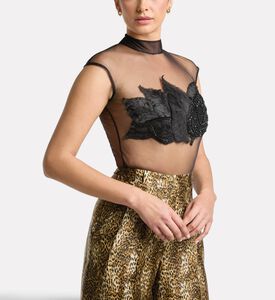 Savanna Vesper Crystal Leaf Sleeveless Bodysuit, Model View