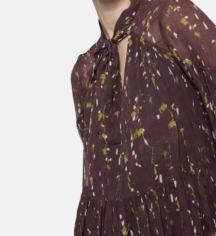 Ba and Sh All-over Graphic-print V-neck Top, Brown, L, Model View
