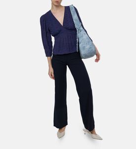 Ba and Sh Nistachio High-waisted Wide-leg Trousers, Dark-blue, 34, Model View