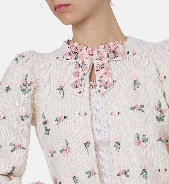 Floral-embroidery Knit Cardigan