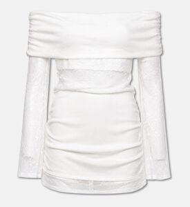 JW PEI Off-shoulder Ruched Lace-sleeve Mini Dress, Packshot View