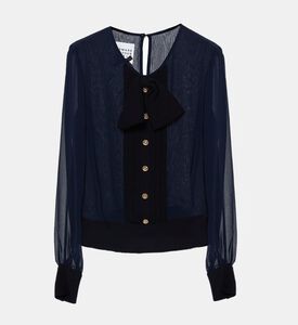 Edward Achour Paris Bow-detail Button-down Blouse, Black, 42, Packshot View