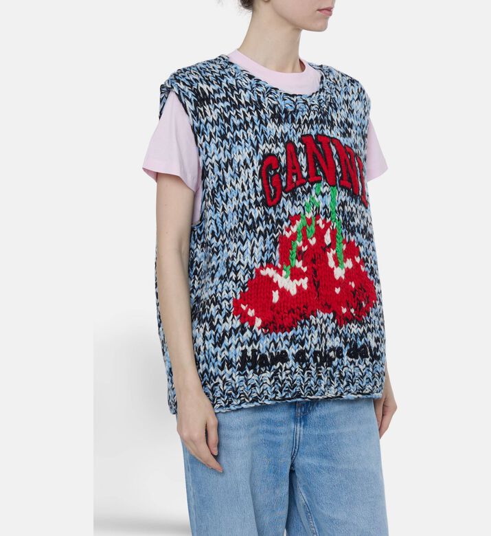 Ganni Knit Logo-embroidery Sleeveless Vest, Model View