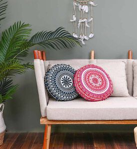 Gaddi Embroidered Pompom Filled And Vaccumed Cushion