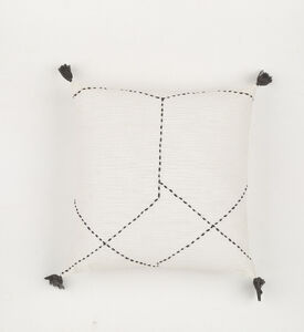 Home Deco and More Indie Handmade Tassled Cushion, White, 45x45x45-cm, Packshot View