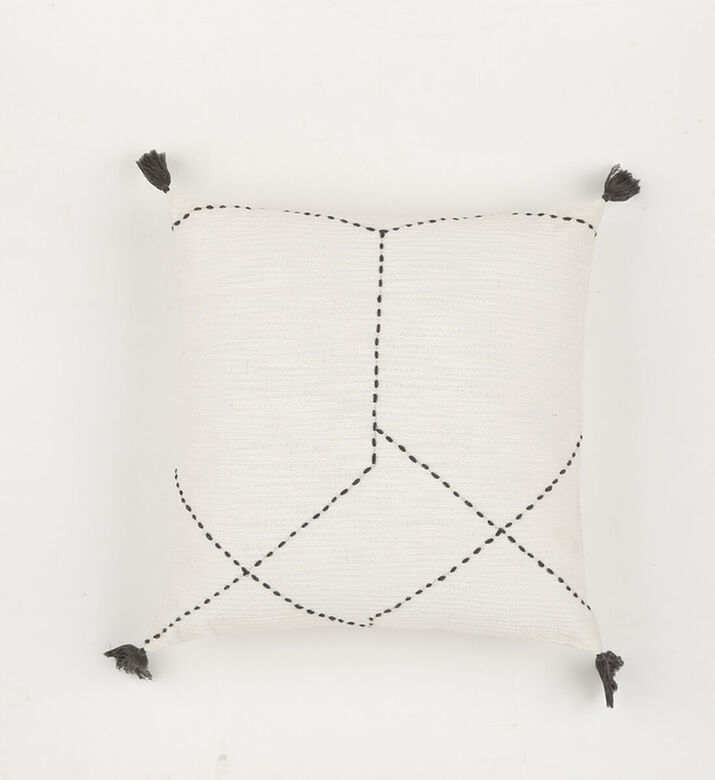 Home Deco and More Indie Handmade Tassled Cushion, White, 45x45x45-cm, Packshot View