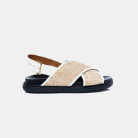 Fussbett Sandals Brown Leather And Raffie-effect Fabric