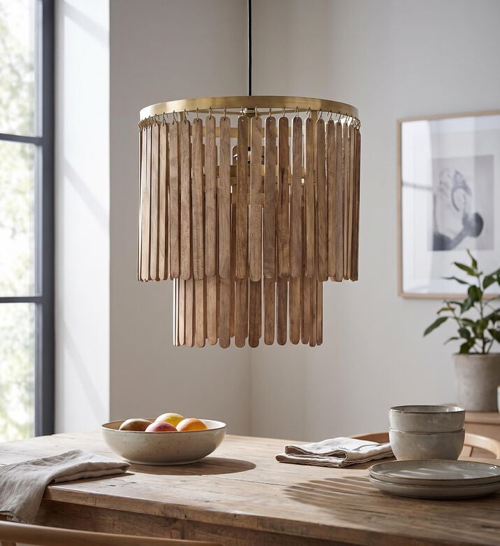 Light and Living Gularo D45 Wood Pendant Lamp, Brown, 45x45x43-cm, Packshot View