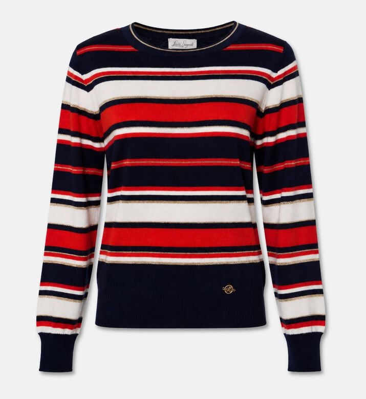Luisa Spagnoli Striped Crewneck Knit Sweater, Blue, L, Packshot View