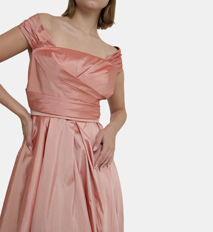 Pleated Flared Satin Dress