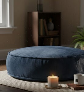Home Deco and More Feona Velvet Round Filled And Vaccumed Cushion, Dark-blue, Packshot View
