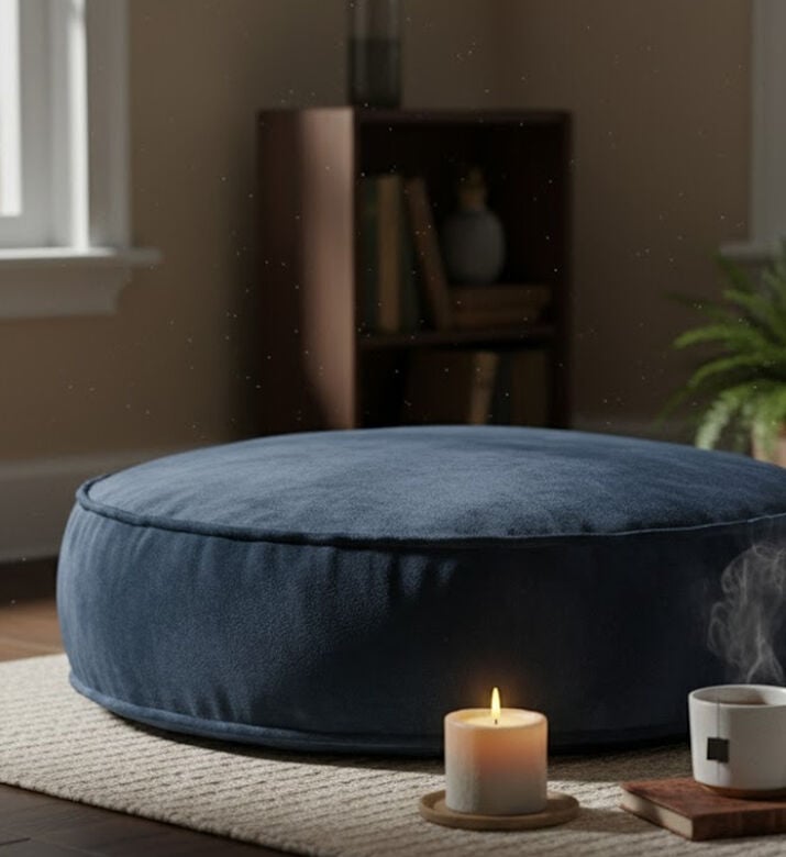 Home Deco and More Feona Velvet Round Filled And Vaccumed Cushion, Dark-blue, Packshot View Home Deco and More Feona Velvet Round Filled And Vaccumed Cushion, Dark-blue, Packshot View