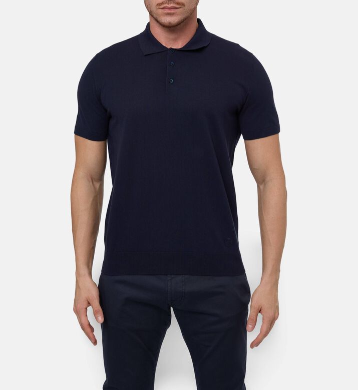 Corneliani Classic Cotton Polo Knit, Navy, 56, Model View