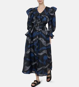 Frill Printed Flared Midi Dress