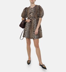 Ganni Leopard-print Tie Closure Mini Dress, Model View