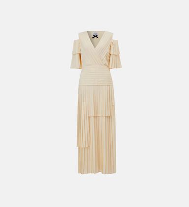 Pleated Cold Shoulder Dress