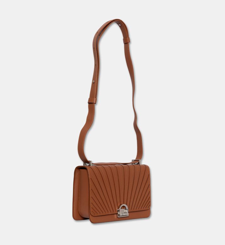 Camille Fournet Signature Calf Leather Pleated Shoulder Bag, Brown, Packshot View