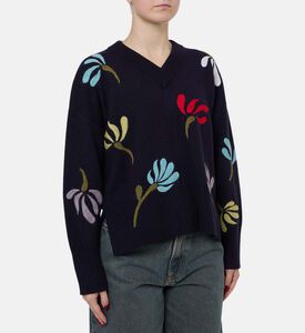 Beatrice B Knit Floral-embroidery V-neck Sweater, Model View Beatrice B Knit Floral-embroidery V-neck Sweater, Model View