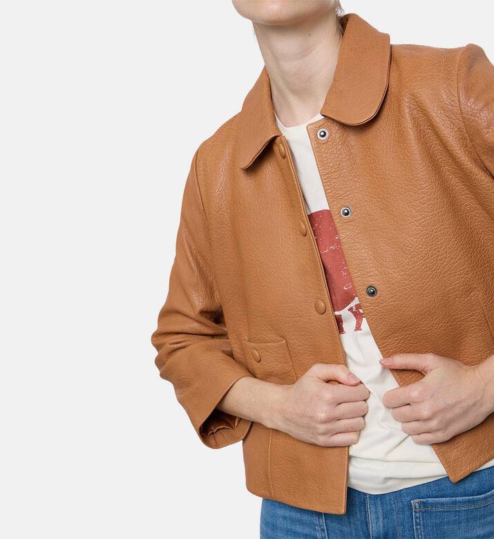 Ba and Sh Leather Peter Pan Neck Long-sleeve Jacket, Model View