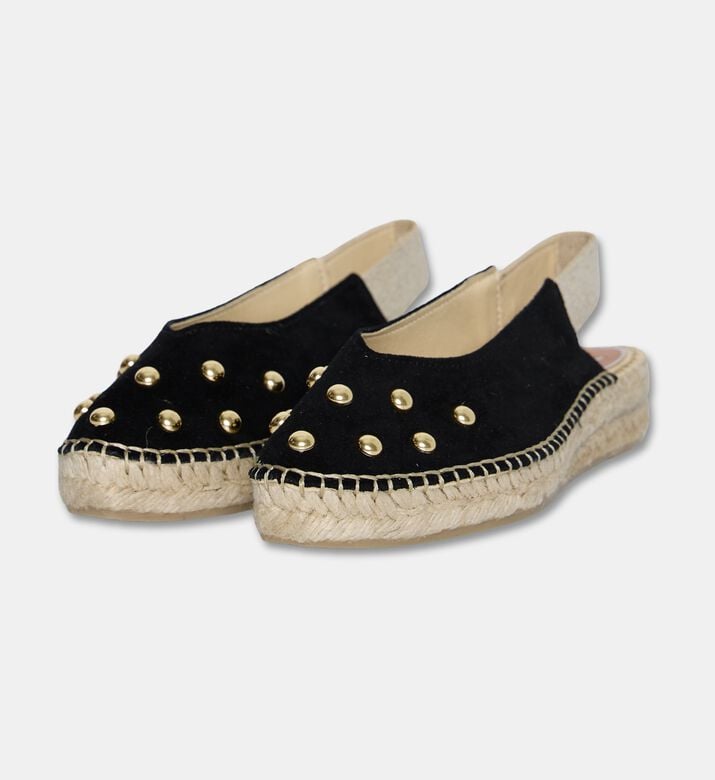 Salvi Studded Suede Slingback Espadrille Flat, Black, Eu-41, Packshot View
