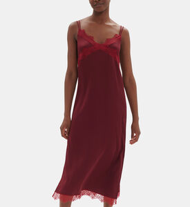 Satin Lace-trim Long Night Dress