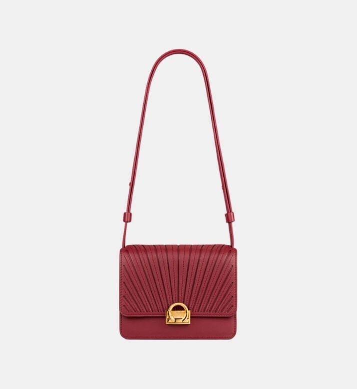 Camille Fournet Signature Calf Leather Pleated Bag, Burgundy, Packshot View