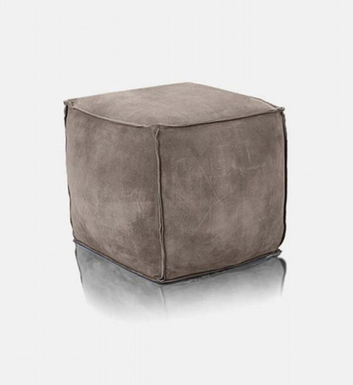 Home Deco and More Cuby Suede Leather Square Pouf, Green, Packshot View