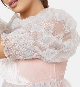 فستان دوتشيس قصير بتأثير التول