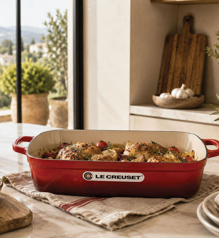 Le Creuset Cast Iron Rectangular Oven Dish, Red, 37-cm, Packshot View