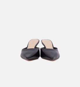 حذاء مفتوح من الخلف جلد بكعب منحوت