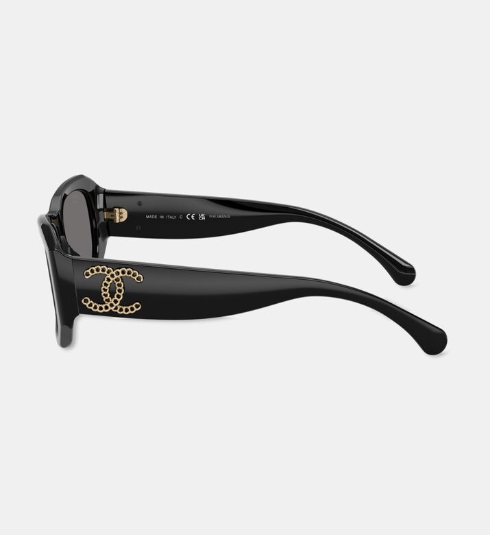 Chanel Acetate Rectangular Havana Sunglasses, Black, Packshot View