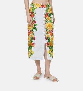 Buttoned Floral-print Midi Skirt