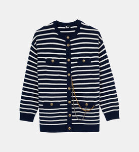 Chain-details Striped Cardigan Chain-details Striped Cardigan