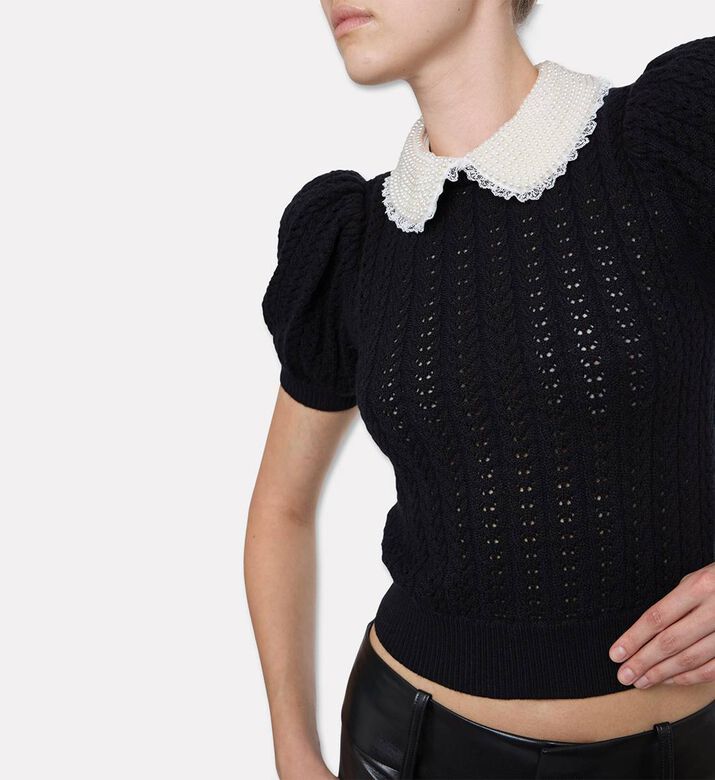 Alice and Olivia Chase Open-knit Cropped Sweater, Model View