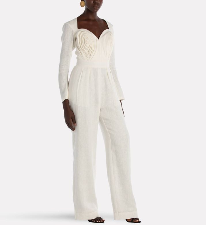Savanna Linen Pleated Corset Sleeve Jumpsuit, Model View