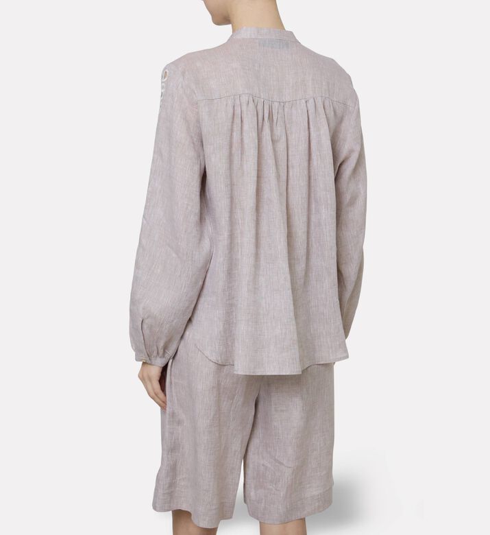 Beatrice B Linen Mandarin Collar Blouse, Model View