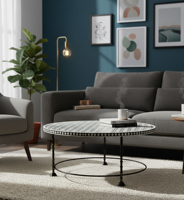 Home Deco and More Chess Round Iron Coffee Table, Packshot View Home Deco and More Chess Round Iron Coffee Table, Packshot View