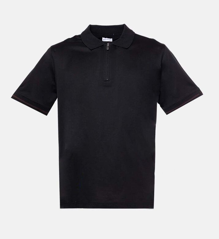 Pal Zileri Zip Fastening Short-sleeve Polo Shirt, Dark-brown, 54, Packshot View