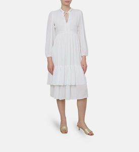 Plumetis-print Long-sleeve Midi Dress