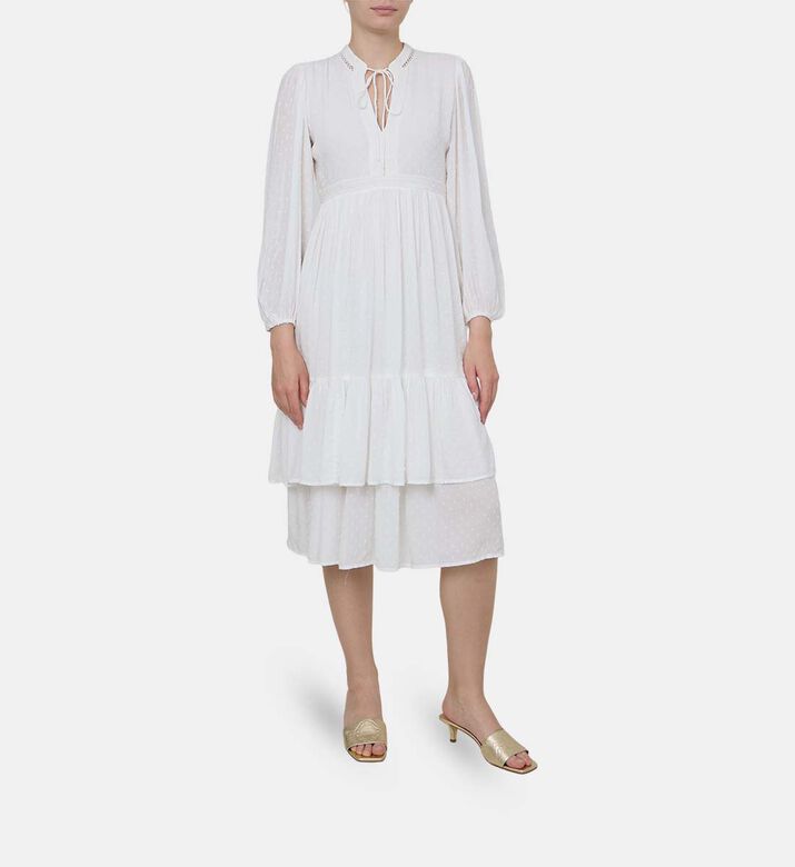 Feather Long-sleeve Midi Dress