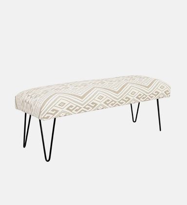Handloom Beige Iron Legs Bench
